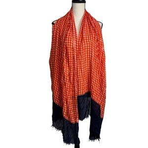 J. CREW Apple Printed Orange with Navy Blue Ends Rayon Teacher Novelty